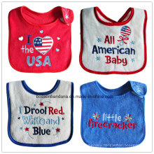 Promotional Customized Cotton Soft Embroideried & Applique Cute Cartoon Waterproof Absorbent Terry Baby Bibs